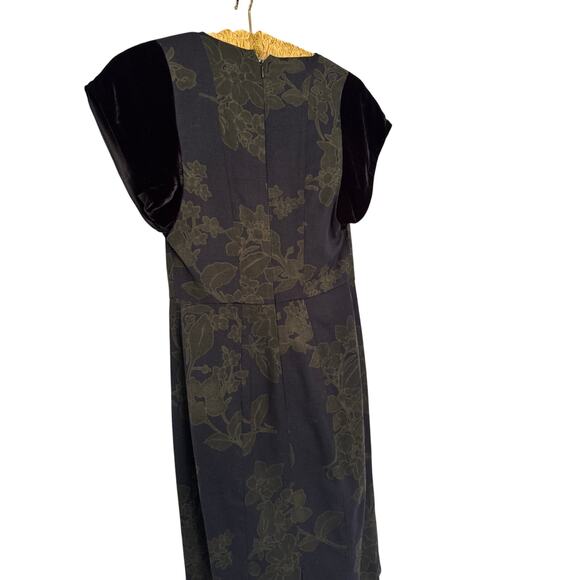 Etro Floral Wool Midi Sheath Dress with Velvet Sleeves - Picture 6 of 11